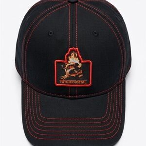 Twisted Black Cap with Orange Contrast Stitching